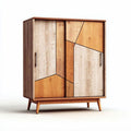 Mobiletto in legno con ante geometriche in tonalità chiara e scura dimensioni 80 x 40 x 100cm