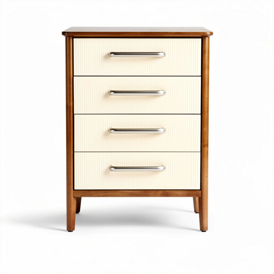 Comodino legno di pino con 4 cassetti colore crema 40 x 30 x 75cm