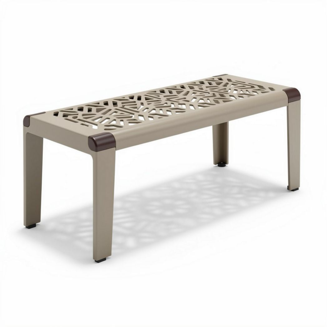 Panchina in plastica con design intagliato 120 x 60 x 45cm colore beige