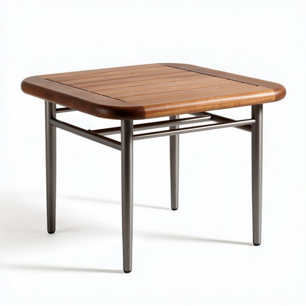 Tavolino quadrato in legno e metallo 60 x 60 x 45cm per esterni