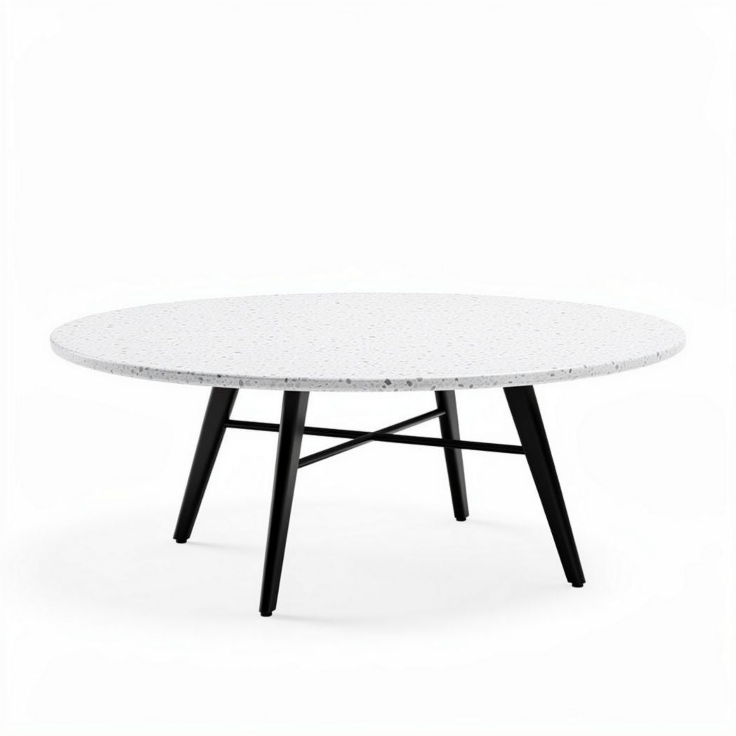 Tavolino da caffè rotondo in marmo bianco con base nera 100 x 100 x 40cm