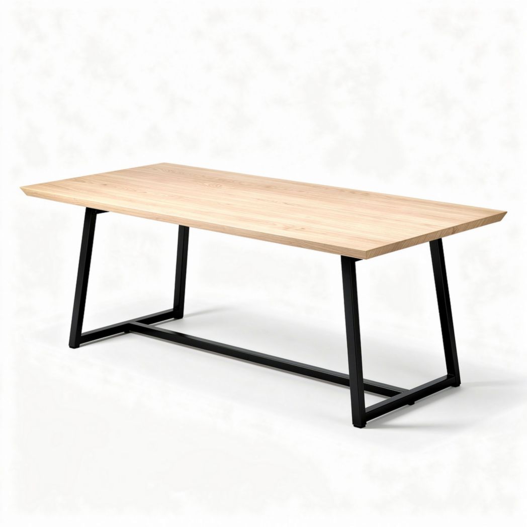 Tavolo da pranzo in legno di pino con struttura in metallo nero 180 x 90 x 75cm