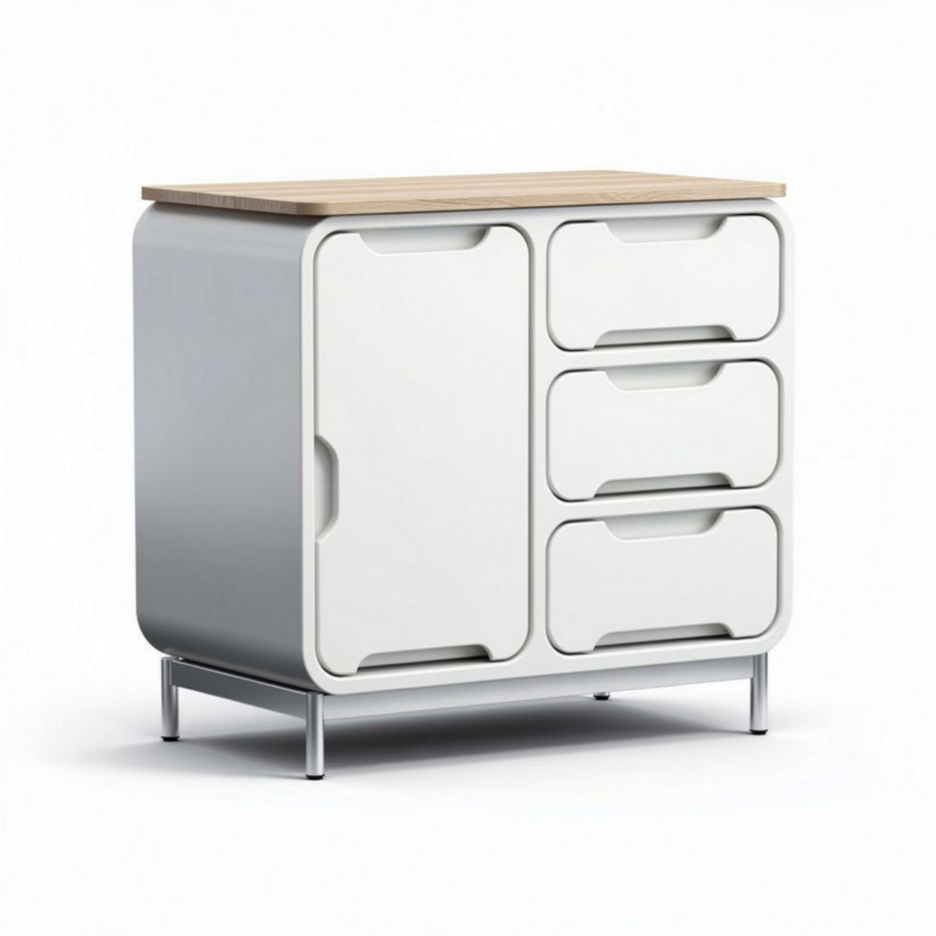 Mobiletto bianco con tre cassetti e un'anta dimensioni 80 x 40 x 80cm