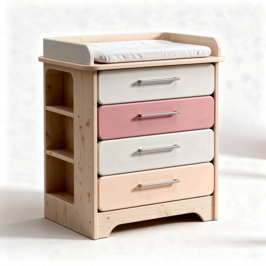 Cambia panni in legno di pino con cassetti e ripiani 80 x 50 x 100cm