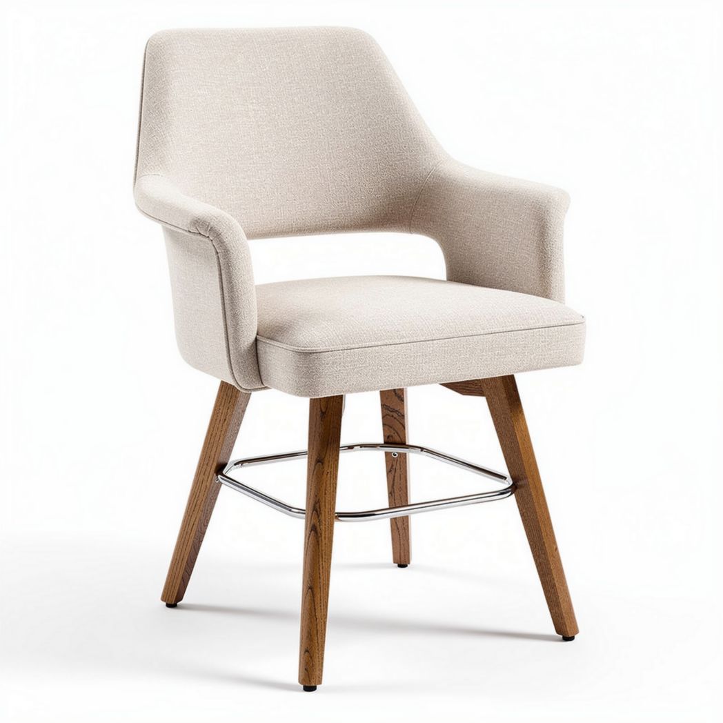 Sedia in tessuto chiaro con base in legno e supporto in metallo 50 x 55 x 80cm